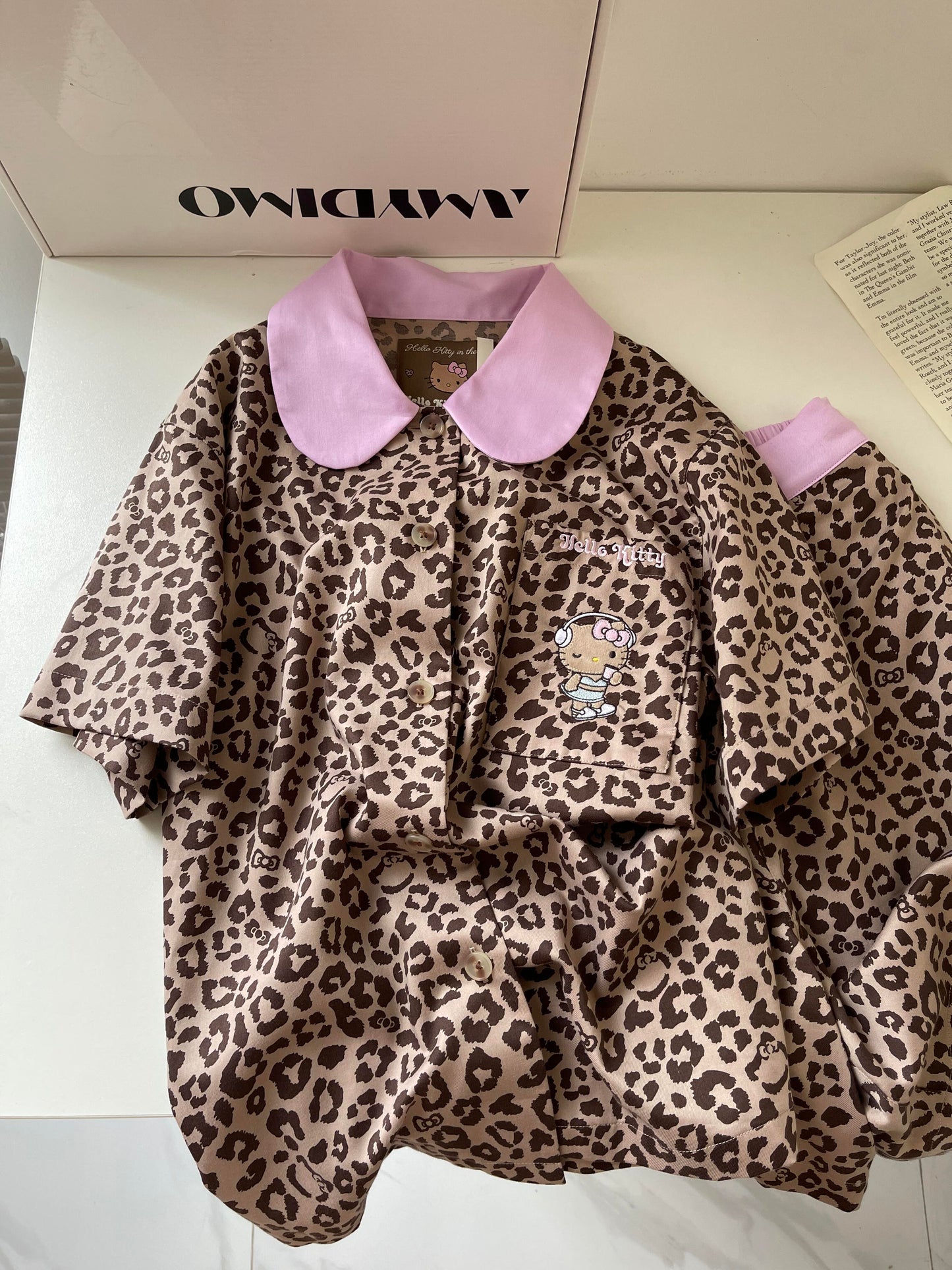 Pink Leopard Print Hellokitty Pajama set