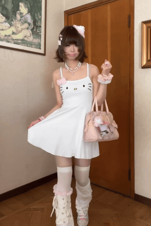 Cute kitty embroidered dress