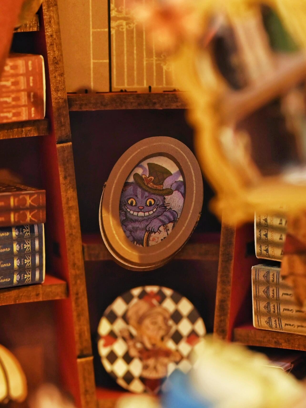 Alice falls into Wonderland, book stands, DIY hut assembles handmade building blocks