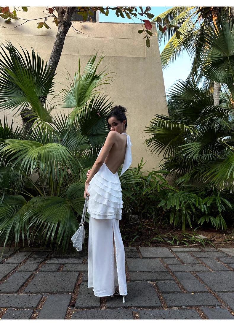 White ruffle edge neck sling