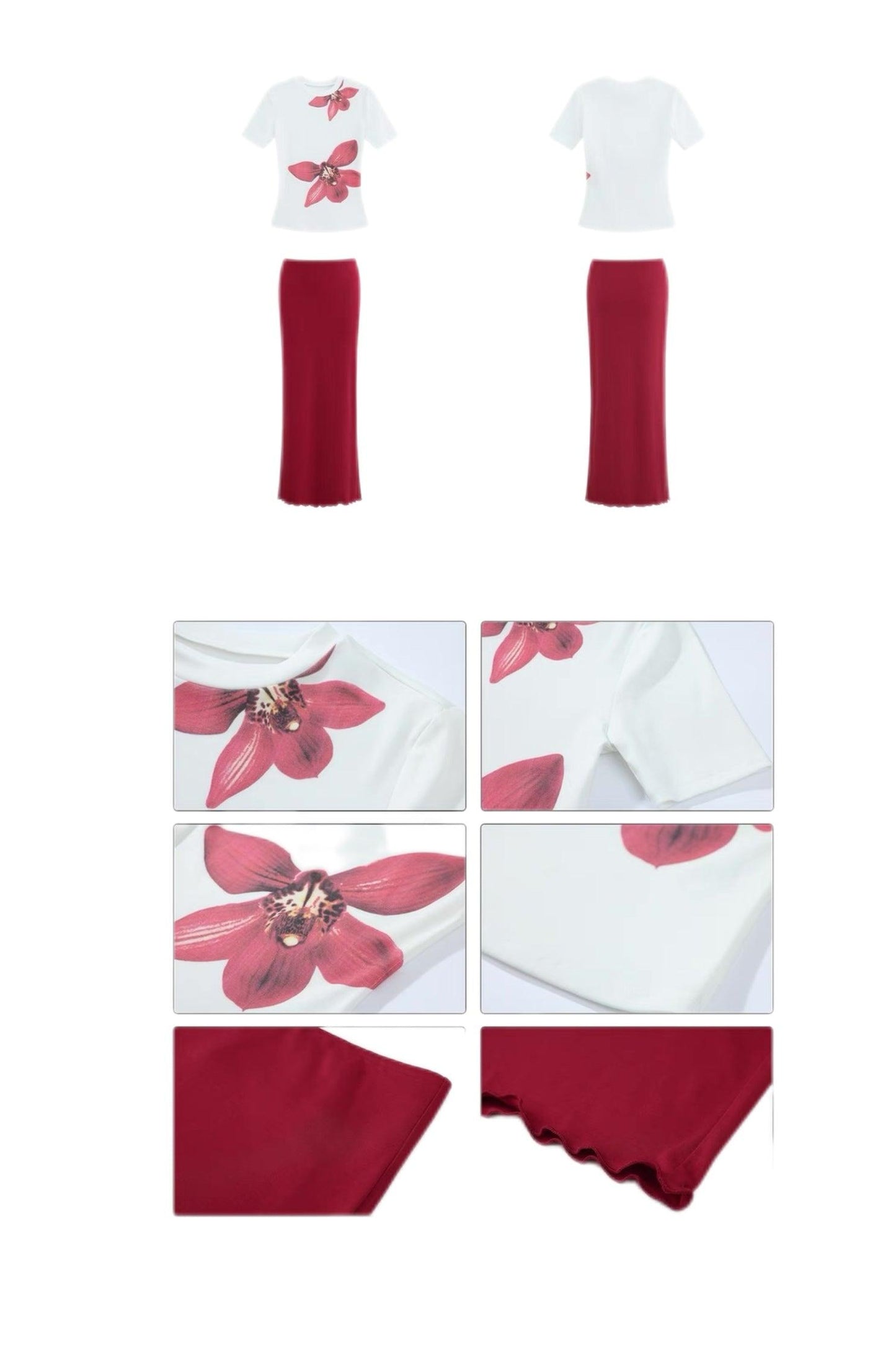 White printed Tee red shirt set