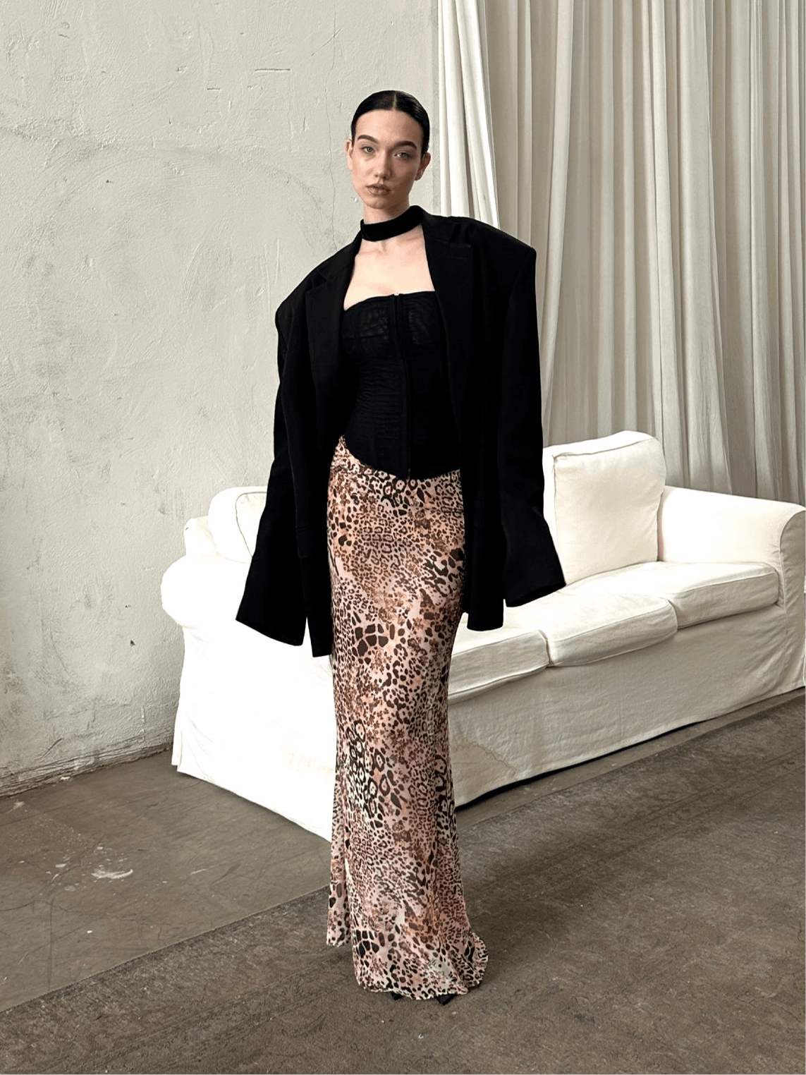 Snake print fishtail skirt
