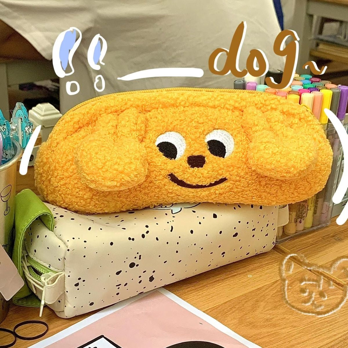 Kawaii Plush Dogs Pencil Case&Storage Bag