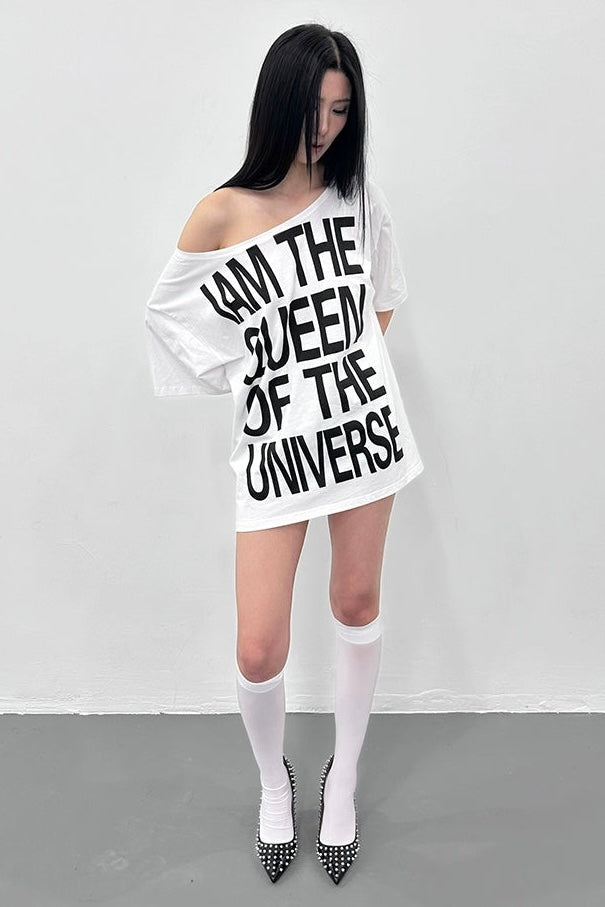 Slogan Loose Off-Shoulder top