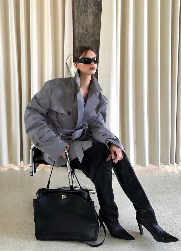 Grey short trench coat