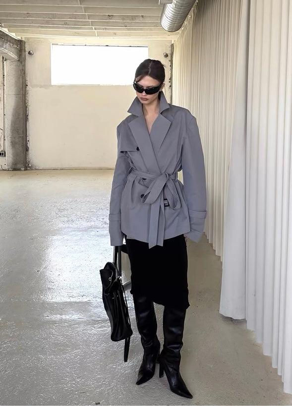 Grey short trench coat