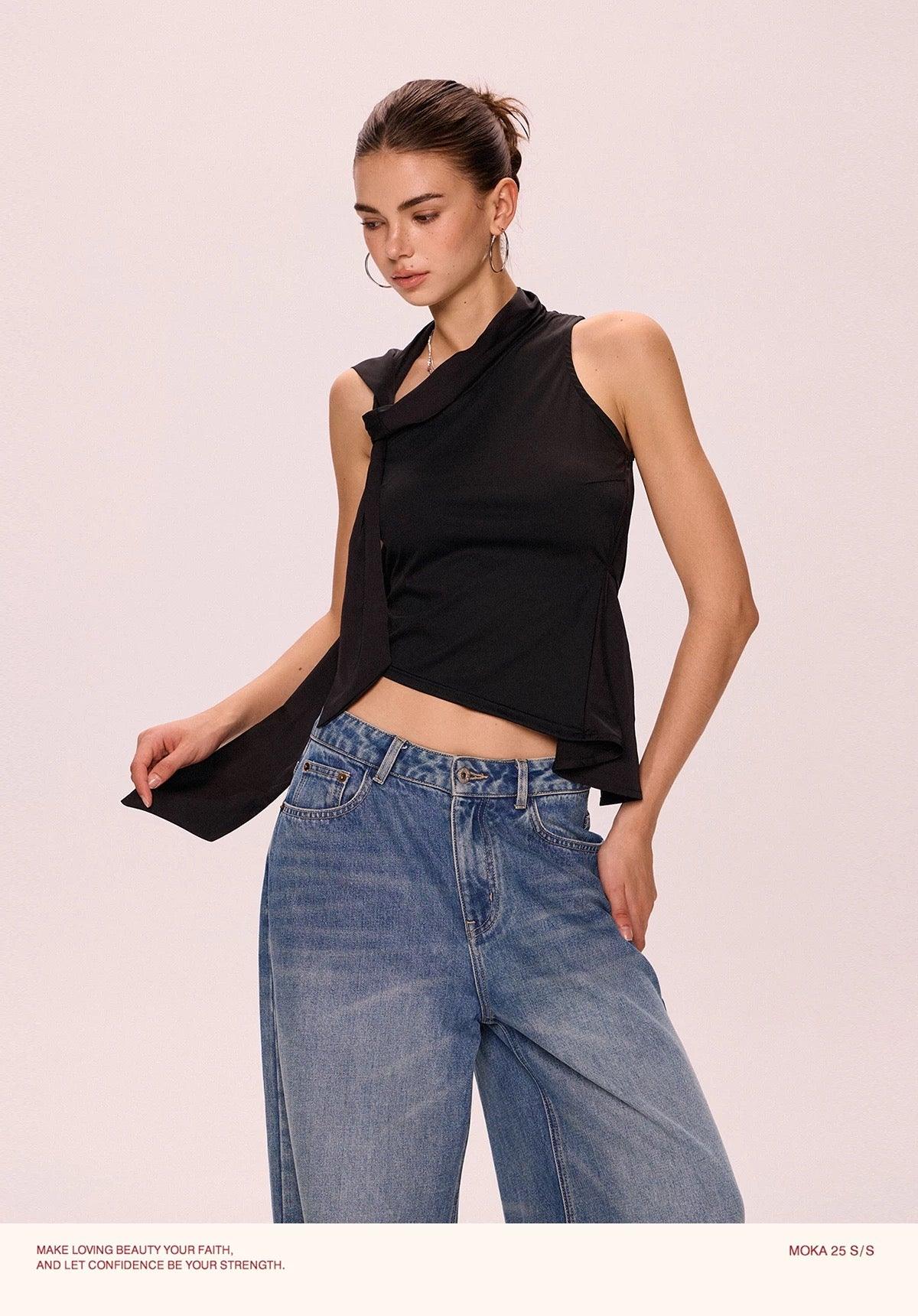 irregular tie top black