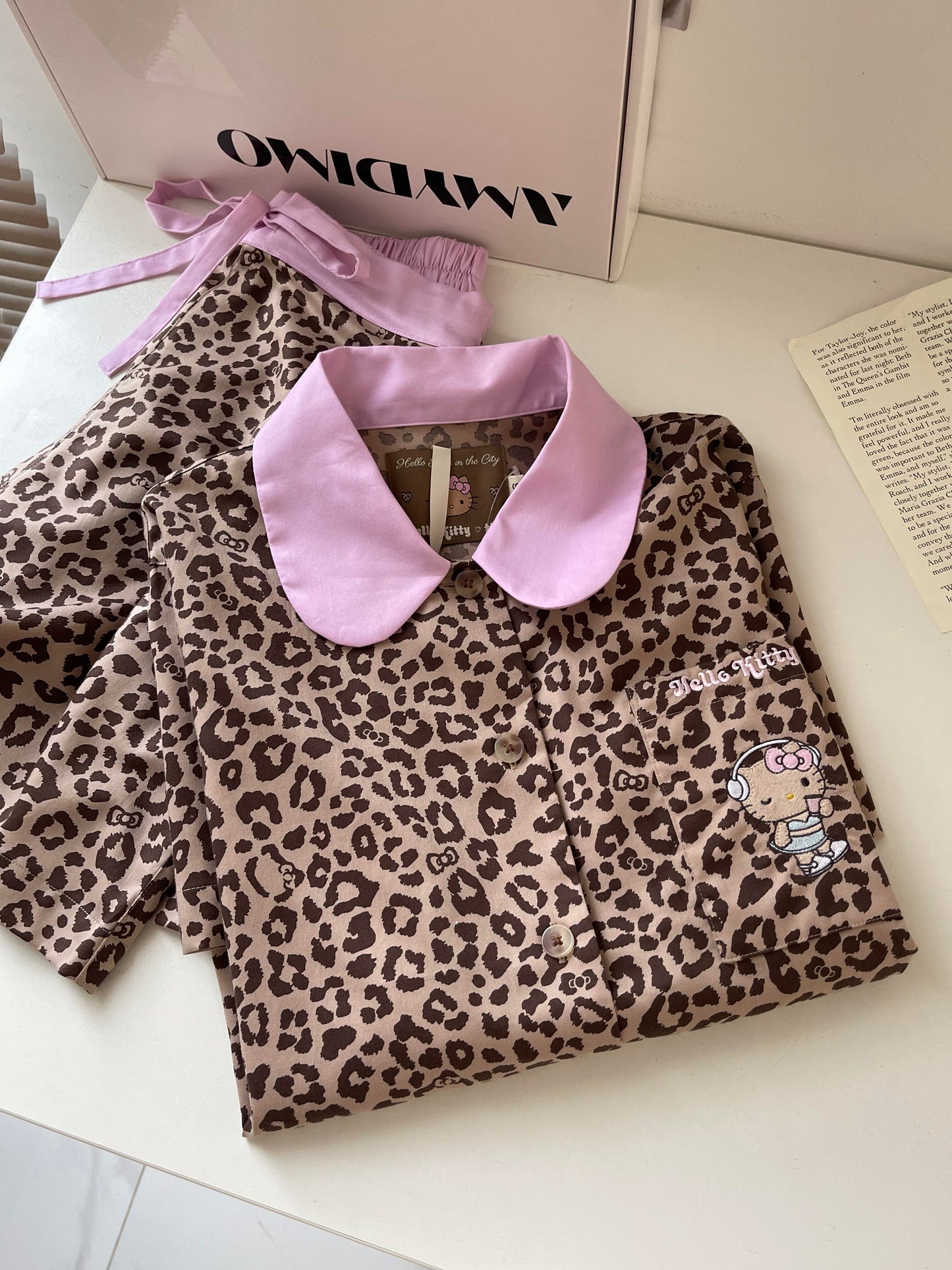 Pink Leopard Print Hellokitty Pajama set