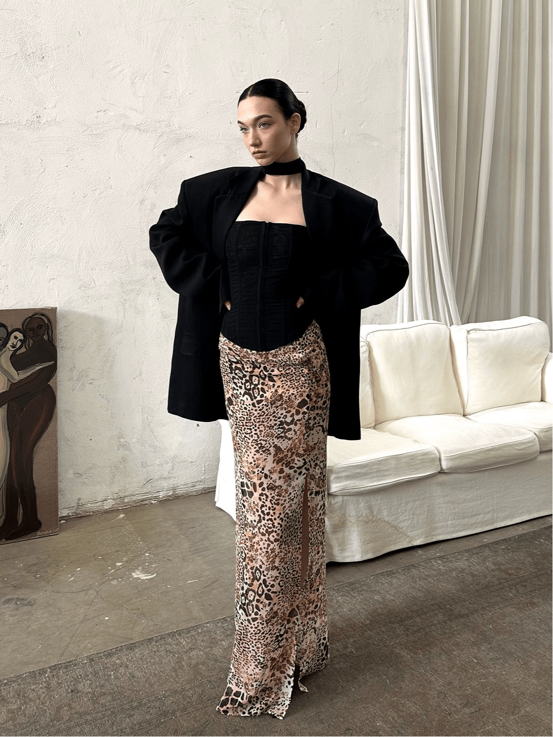 Snake print fishtail skirt