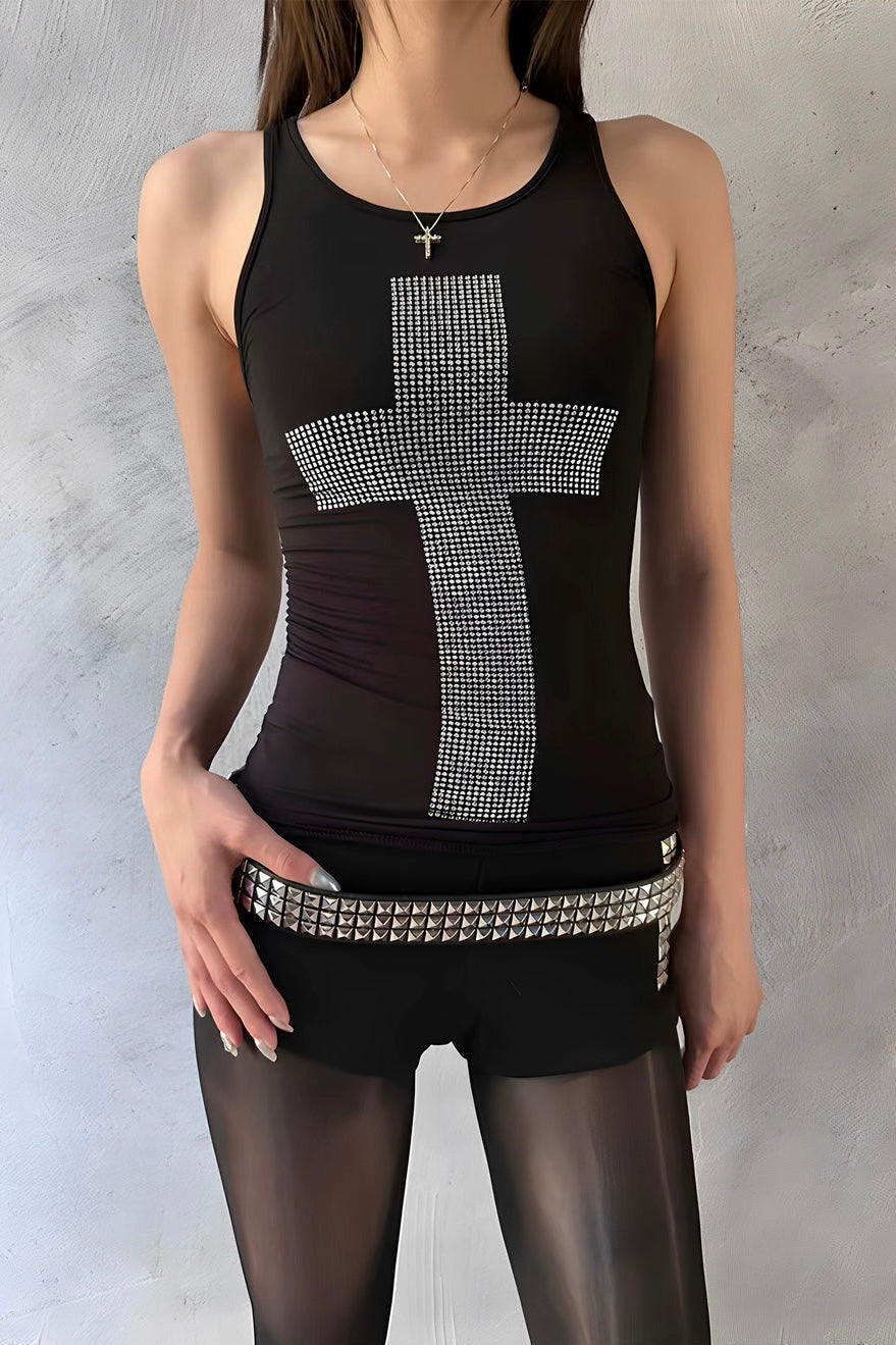 Rhinestone Cross Vest
