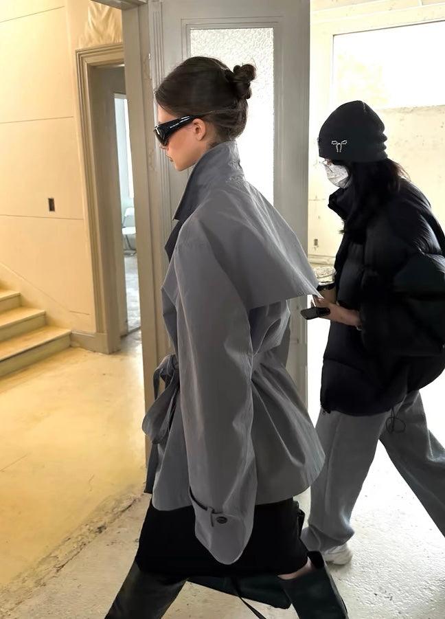 Grey short trench coat