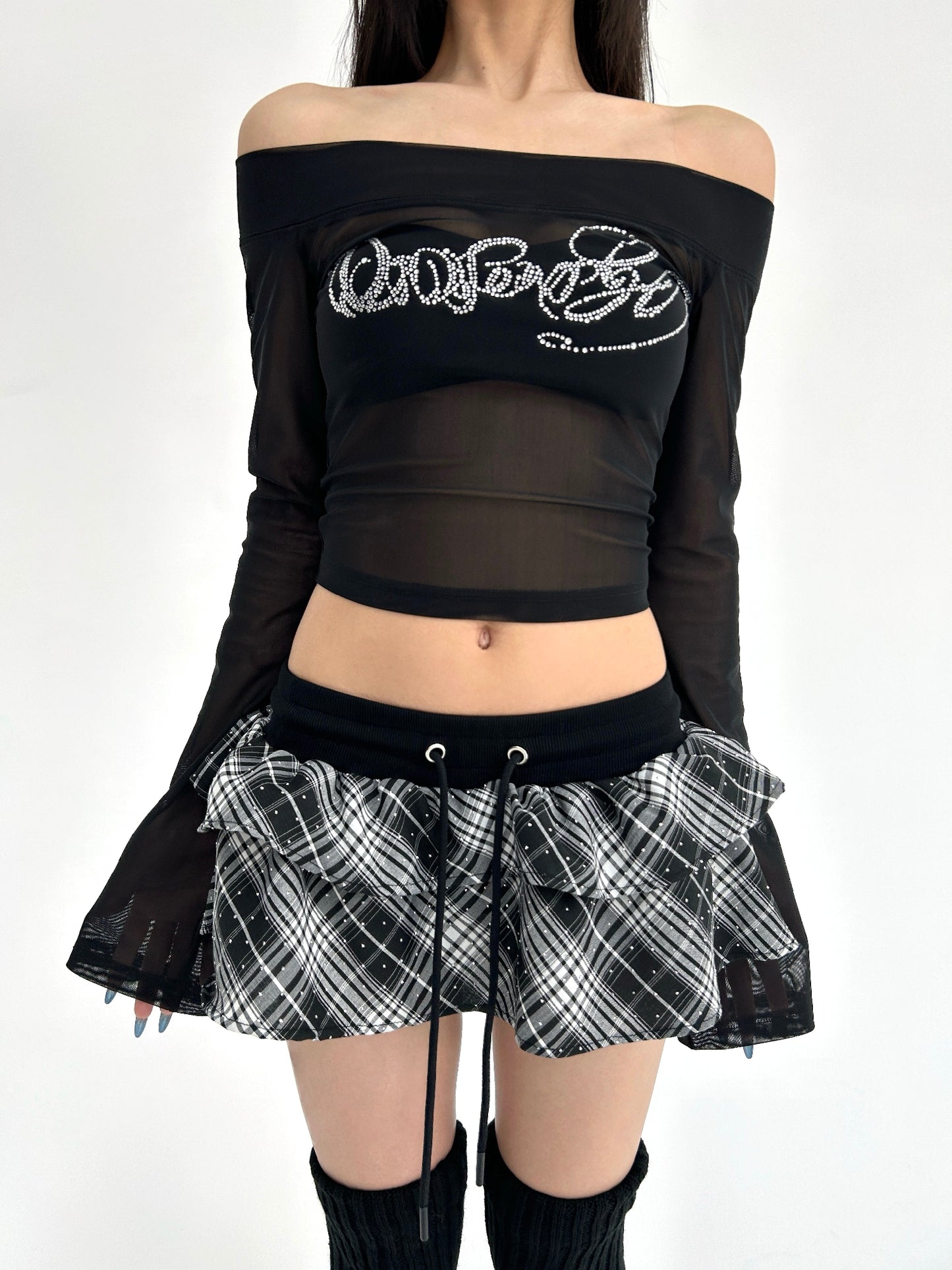 Rhinestone Black Off-Shoulder Top