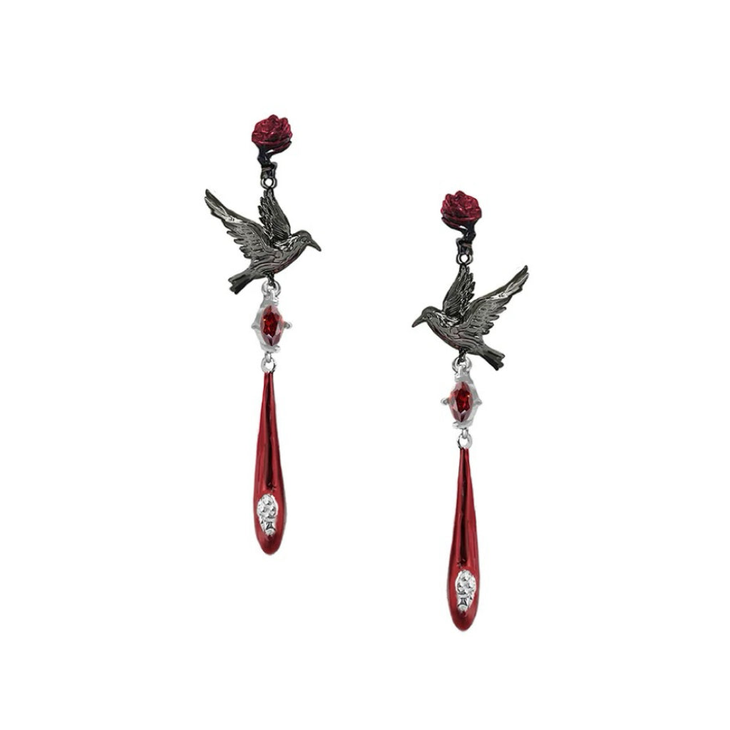 Qin Che crow rose earrings