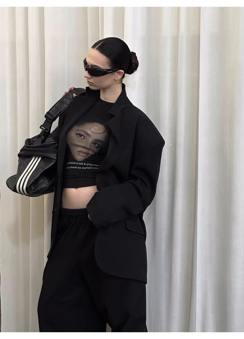 Black Portrait Print T-Shirt
