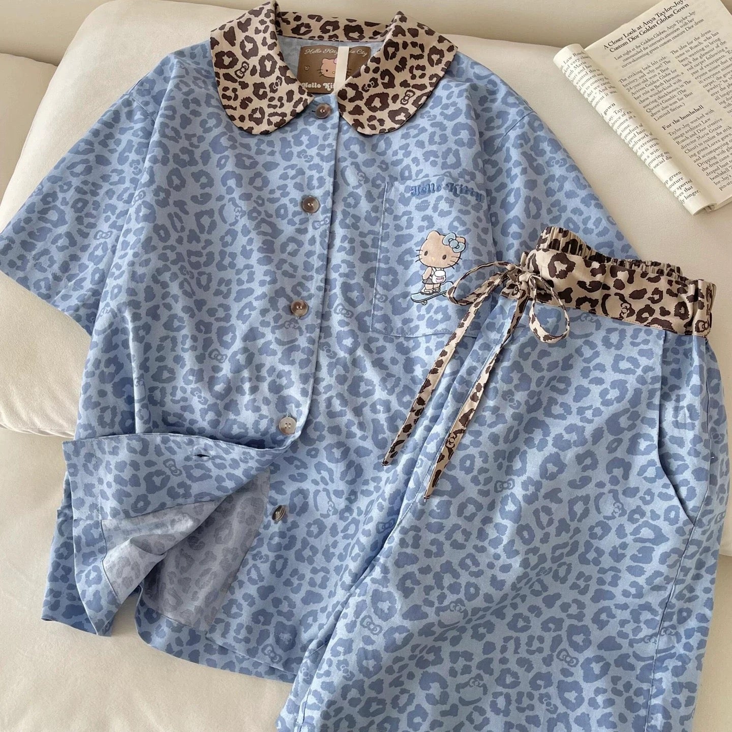 Blue Leopard Print Hellokitty Pajama Set
