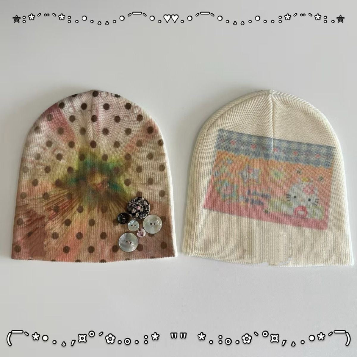 Handmade Shell Button Print Hat