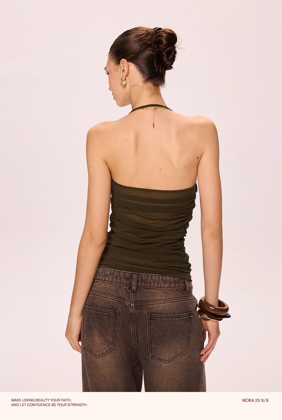 dark forest green mesh halter top