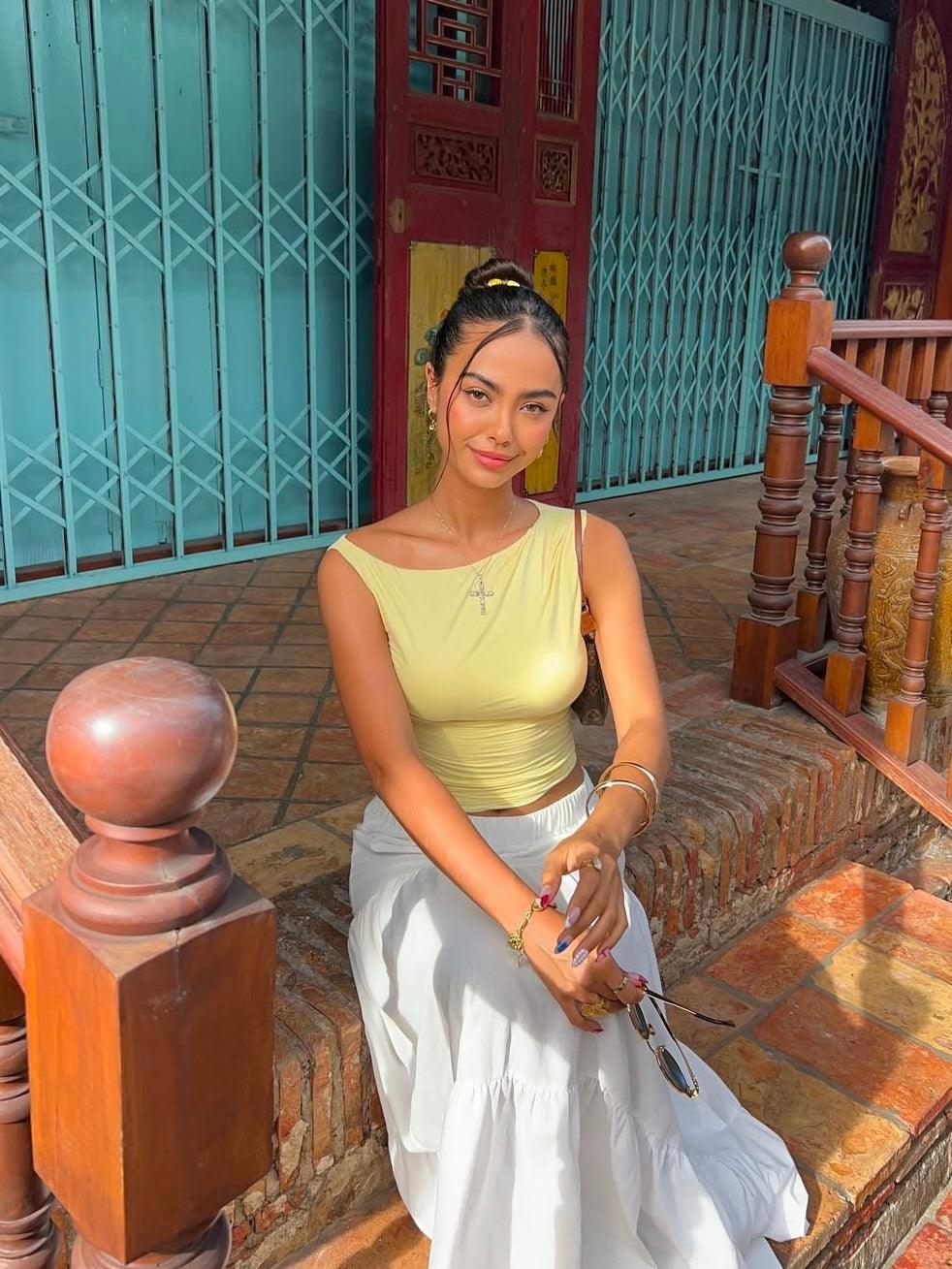 one shoulder top yellow
