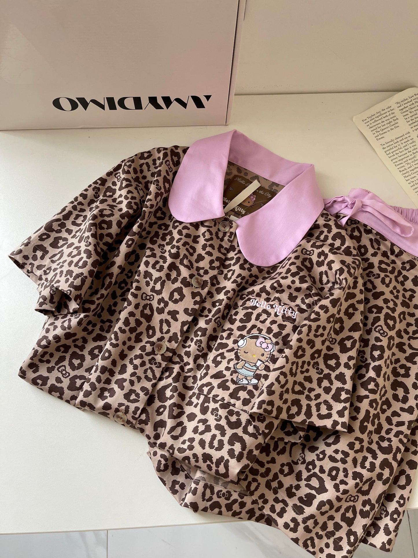 Pink Leopard Print Hellokitty Pajama set