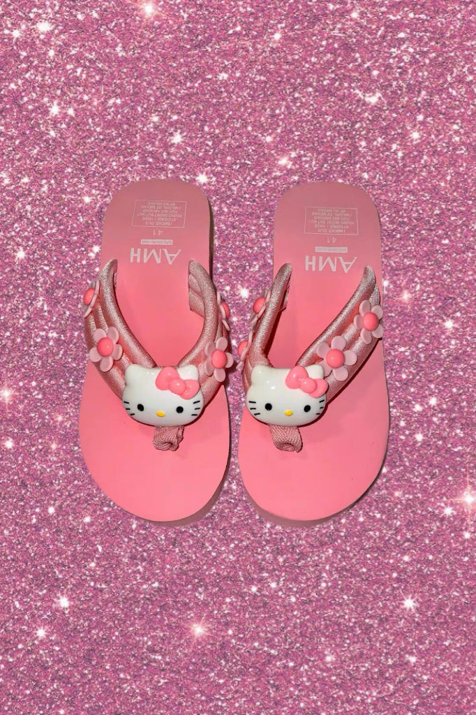 Pink Flower Hello Kitty Platform Slippers