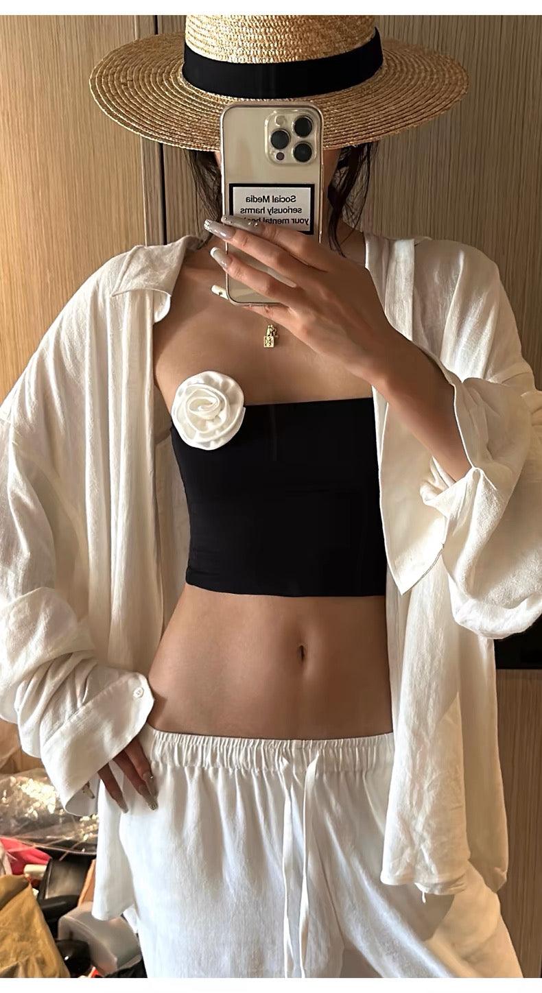 Camellia black tube top