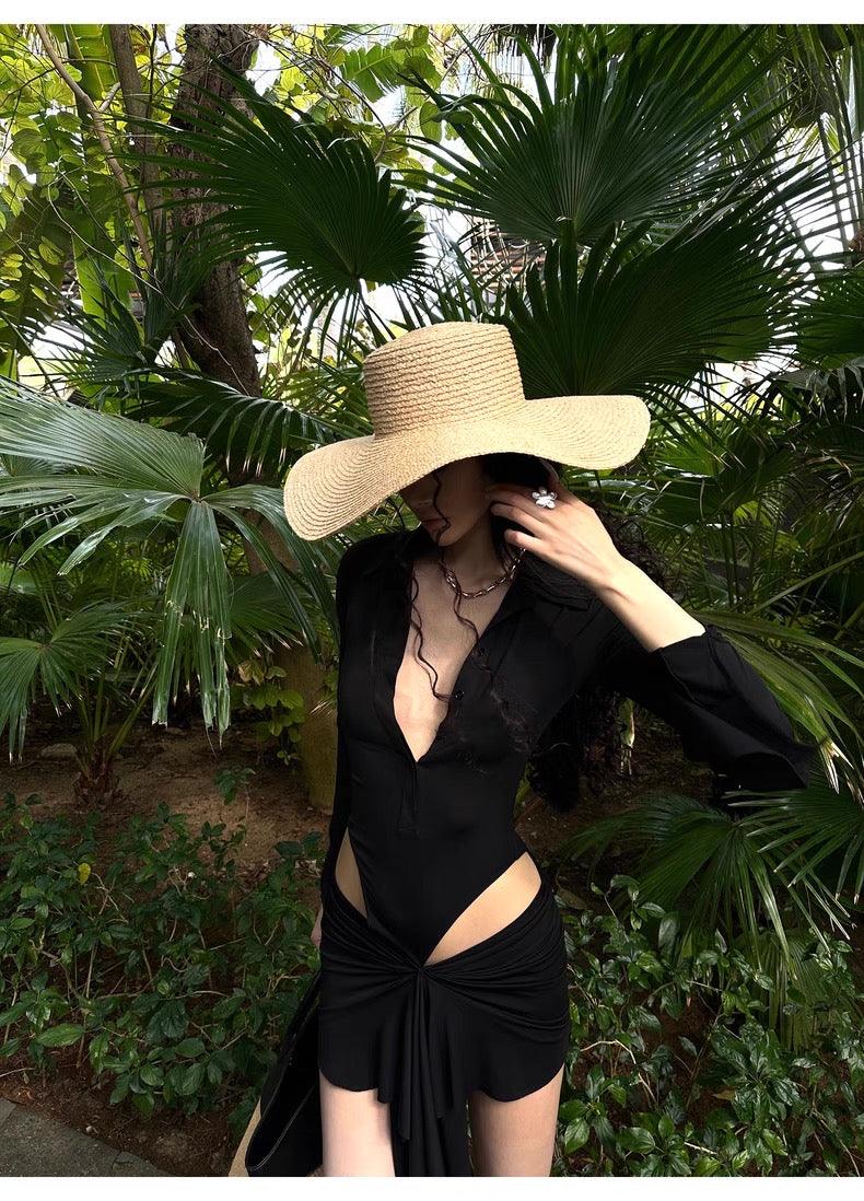 Black v-neck dress irregular