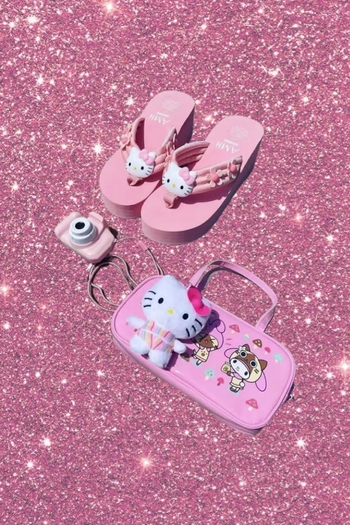 Pink Flower Hello Kitty Platform Slippers