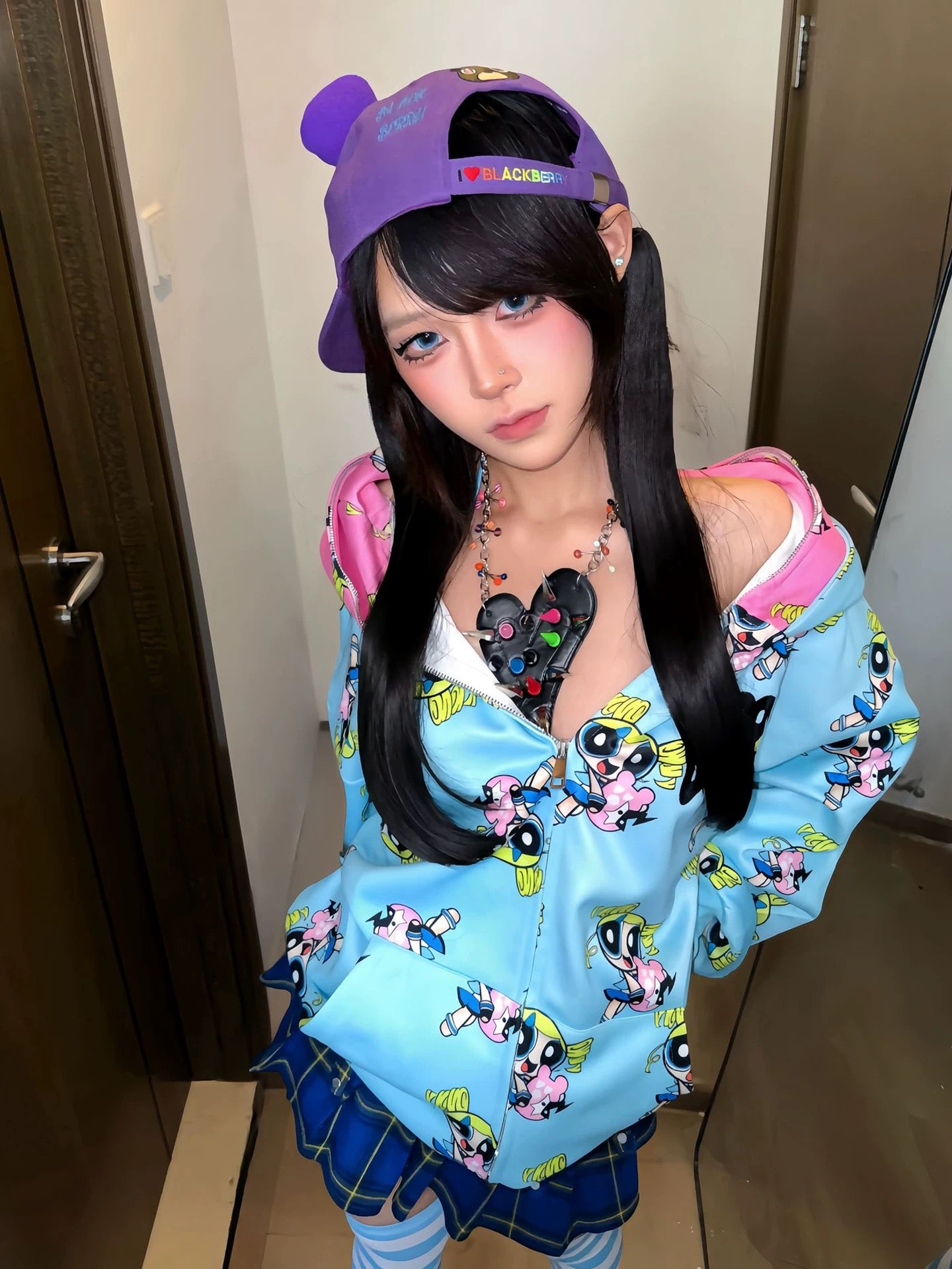 Powerpuff Girl Cartoon Printed Double Hat Hoodie