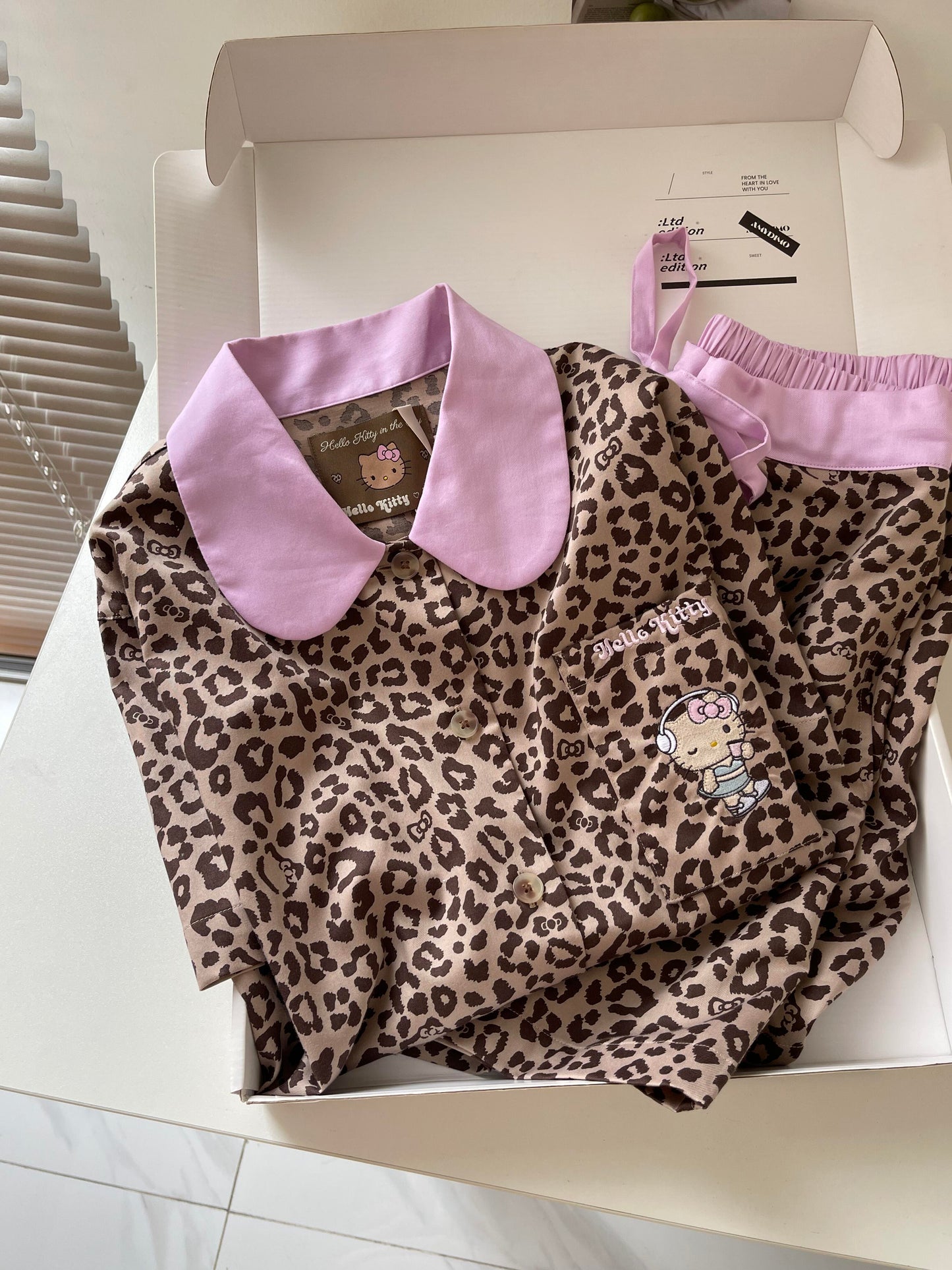 Pink Leopard Print Hellokitty Pajama set