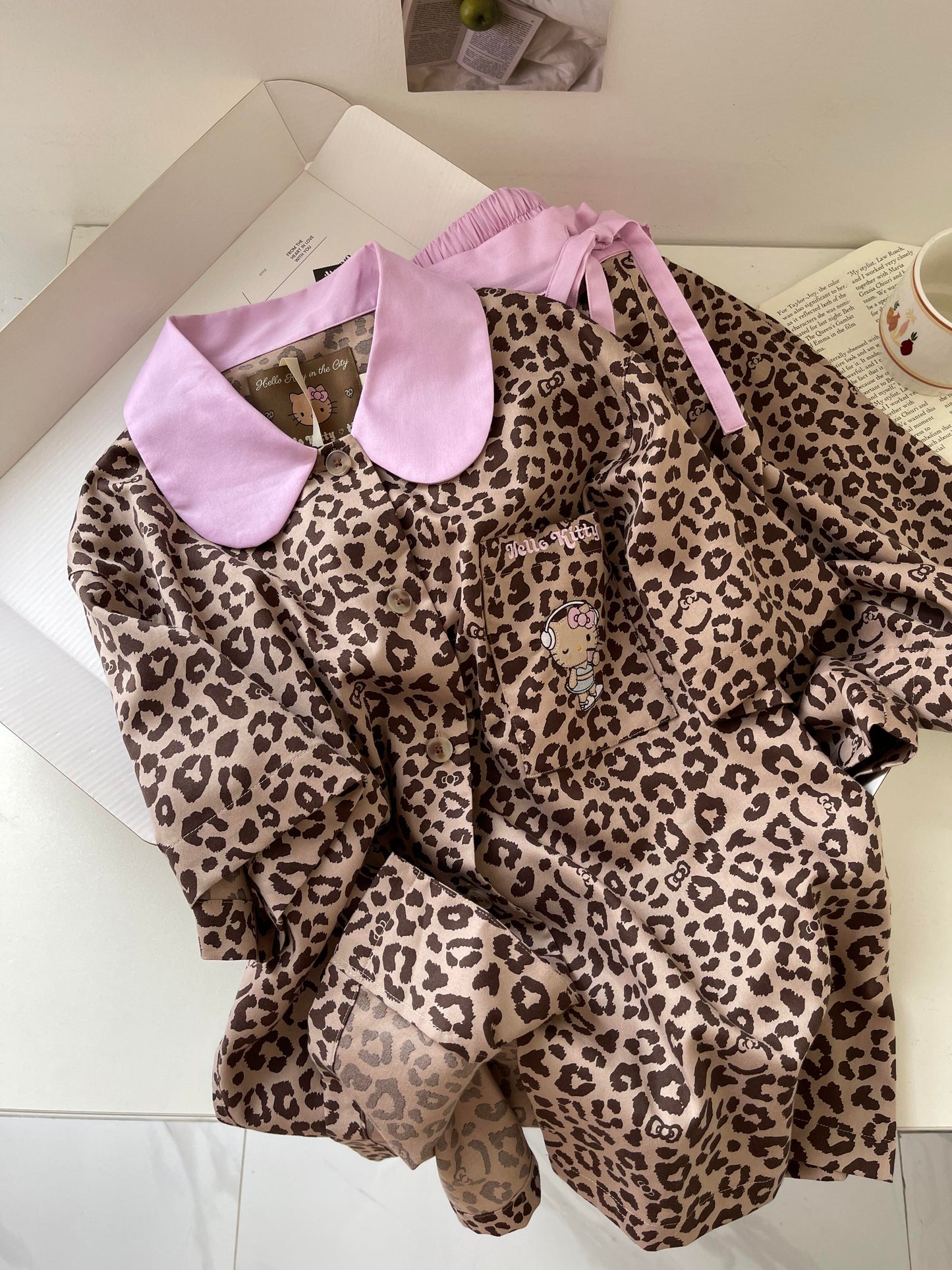 Pink Leopard Print Hellokitty Pajama set