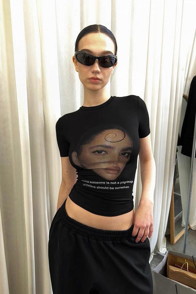 Black Portrait Print T-Shirt
