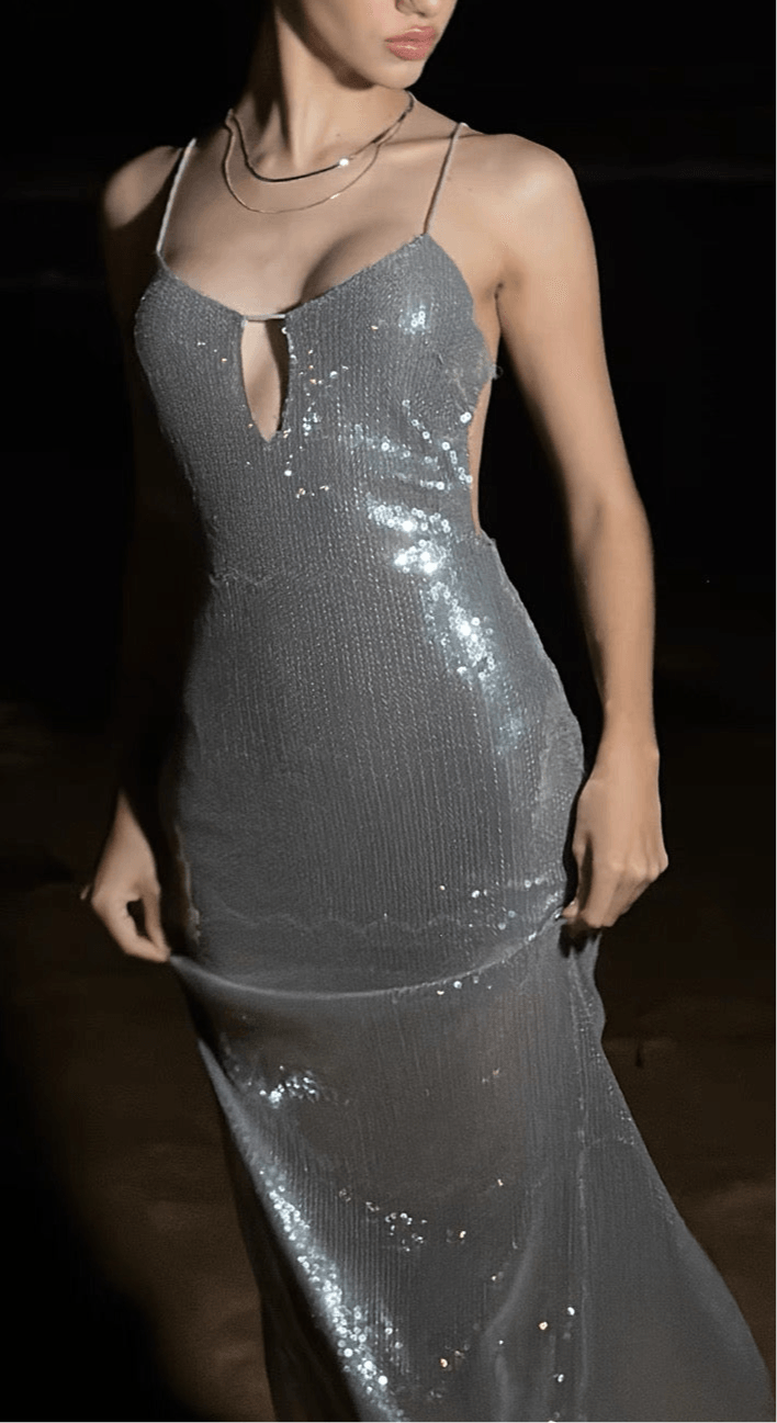 V-neck suspender dress sequined backless