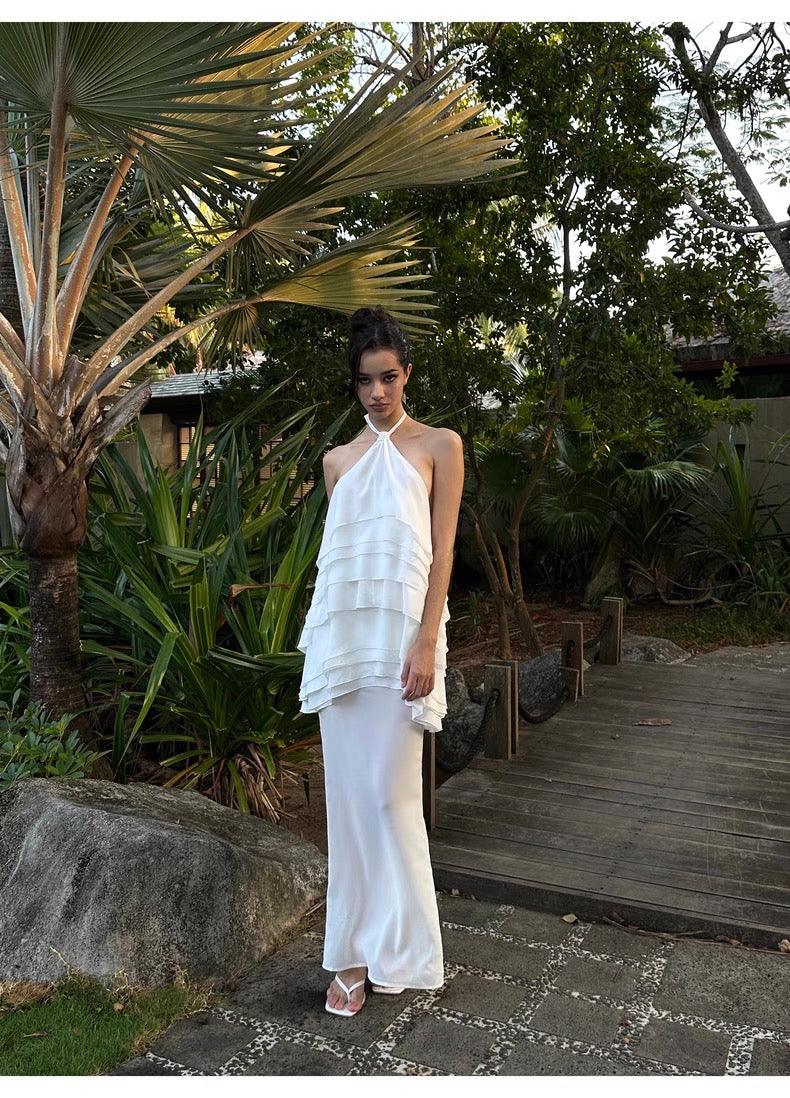 White ruffle edge neck sling