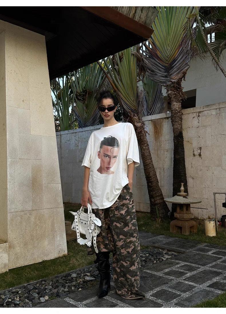 Camouflage print wide-leg pants