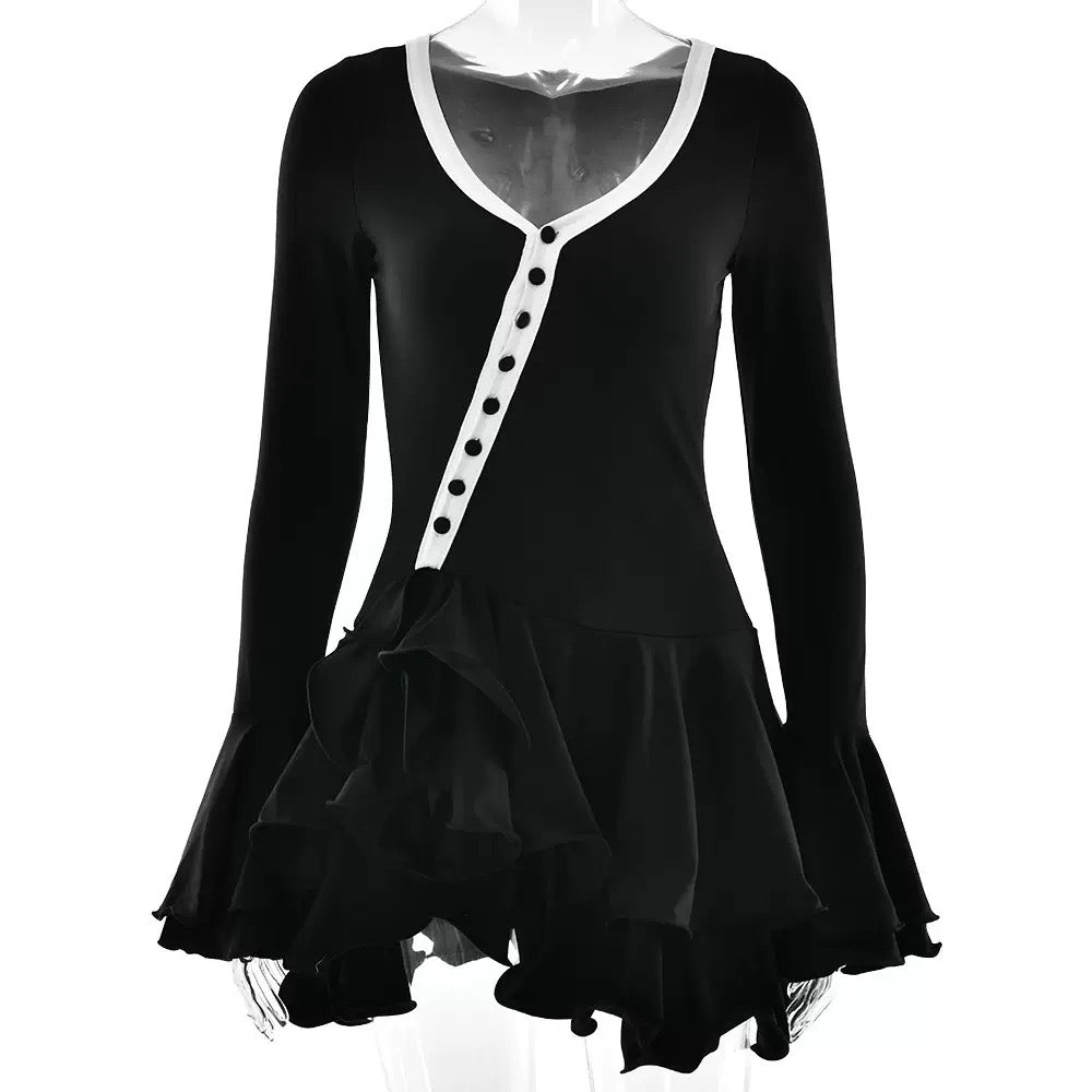 Flower edge long sleeve mini dress