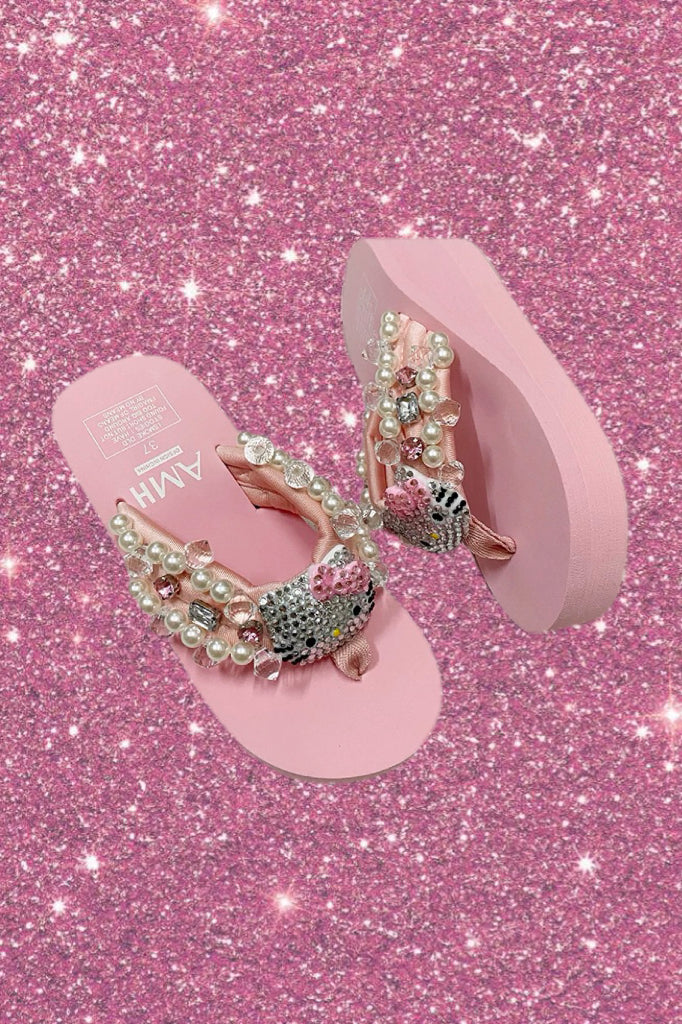 Pink Hello Kitty Rhinestone Platform Slippers