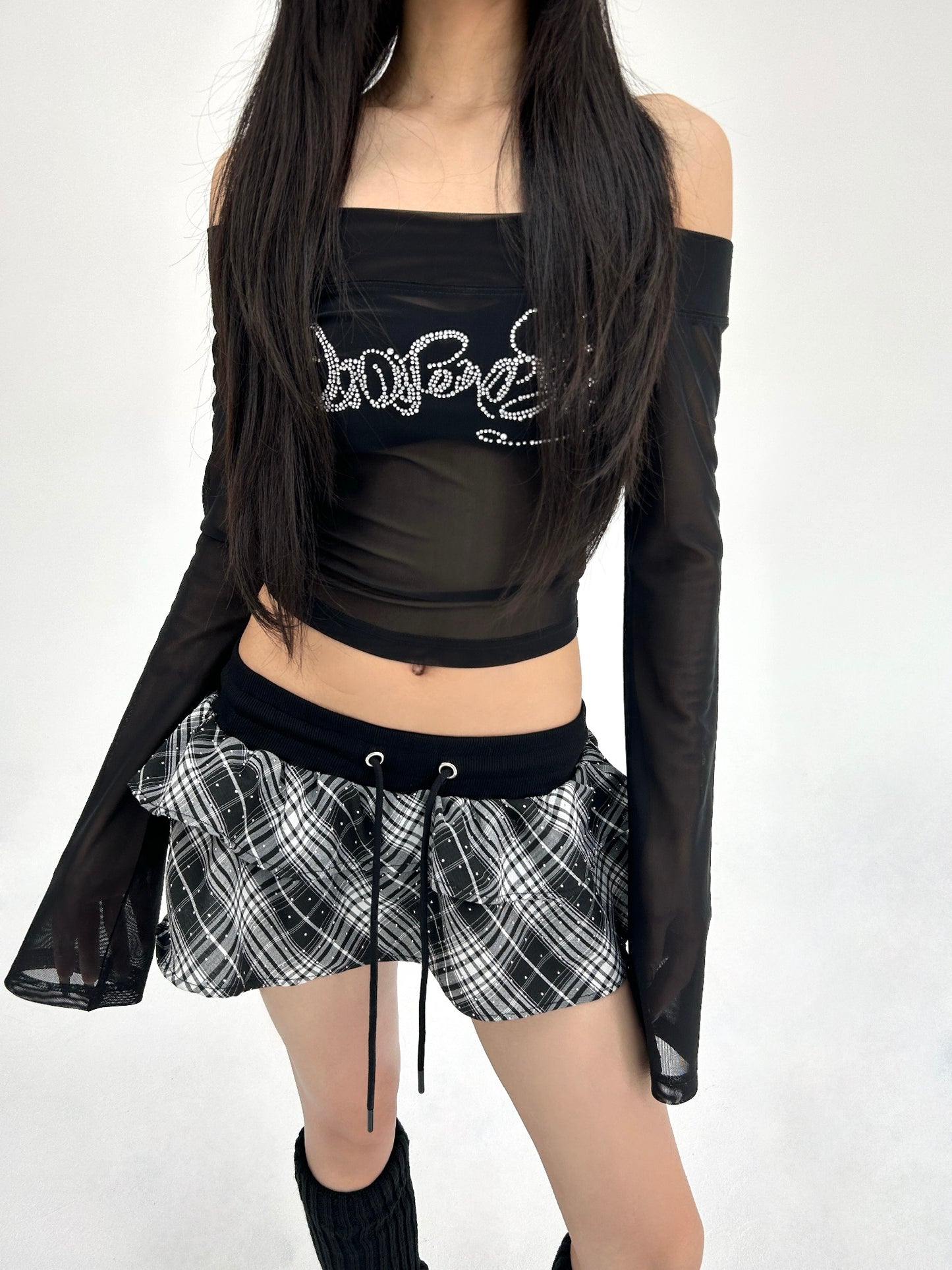 Rhinestone Black Off-Shoulder Top