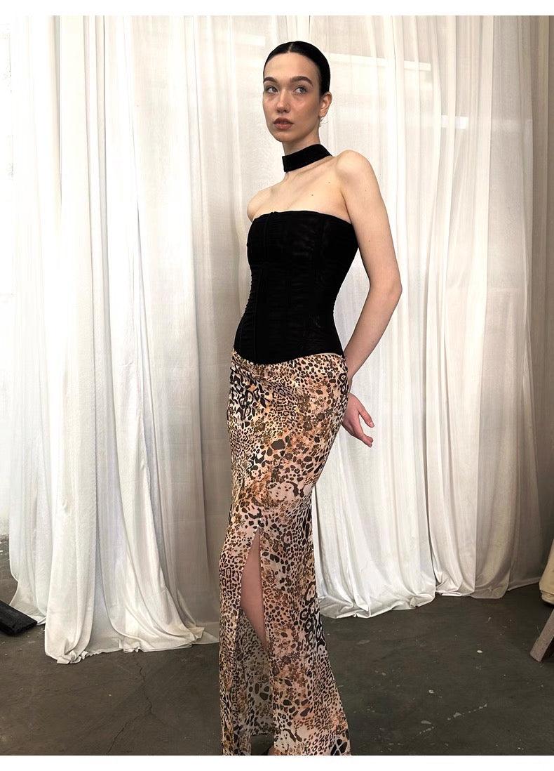 Snake print fishtail skirt