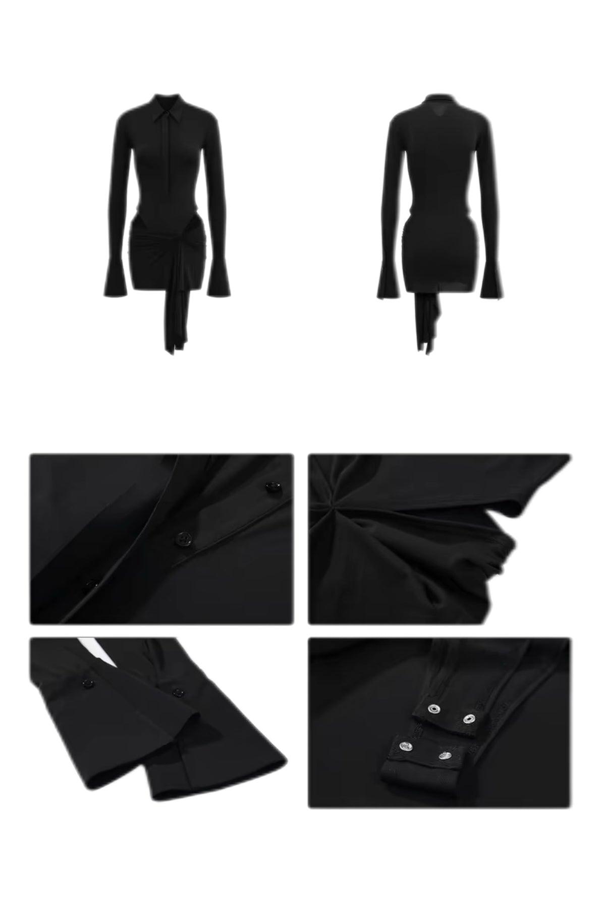 Black v-neck dress irregular