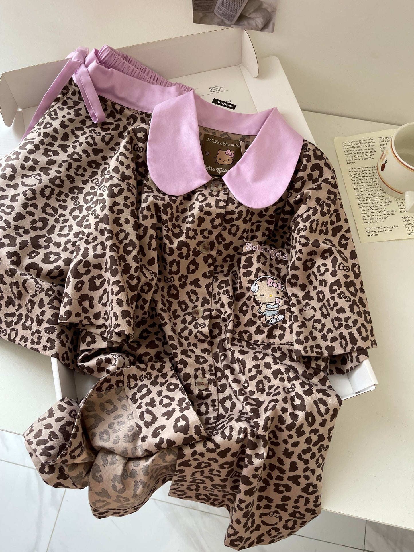 Pink Leopard Print Hellokitty Pajama set