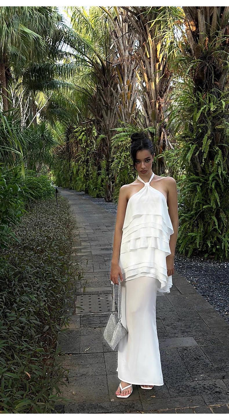 White ruffle edge neck sling