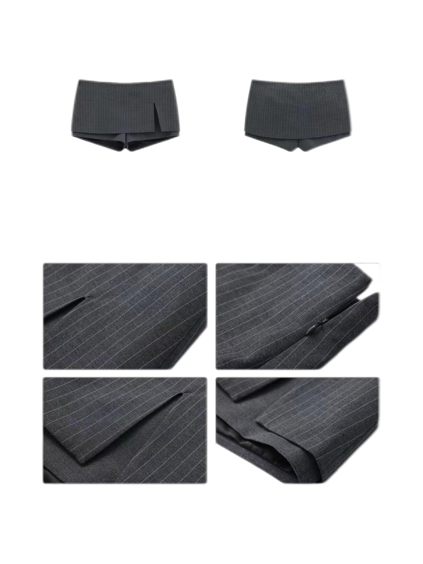 Grey Striped Suit Mini Skirt