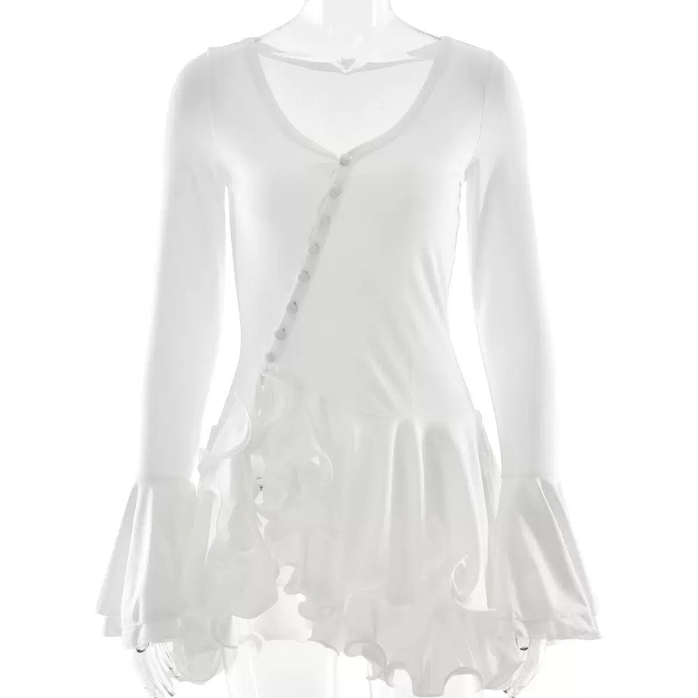 Flower edge long sleeve mini dress