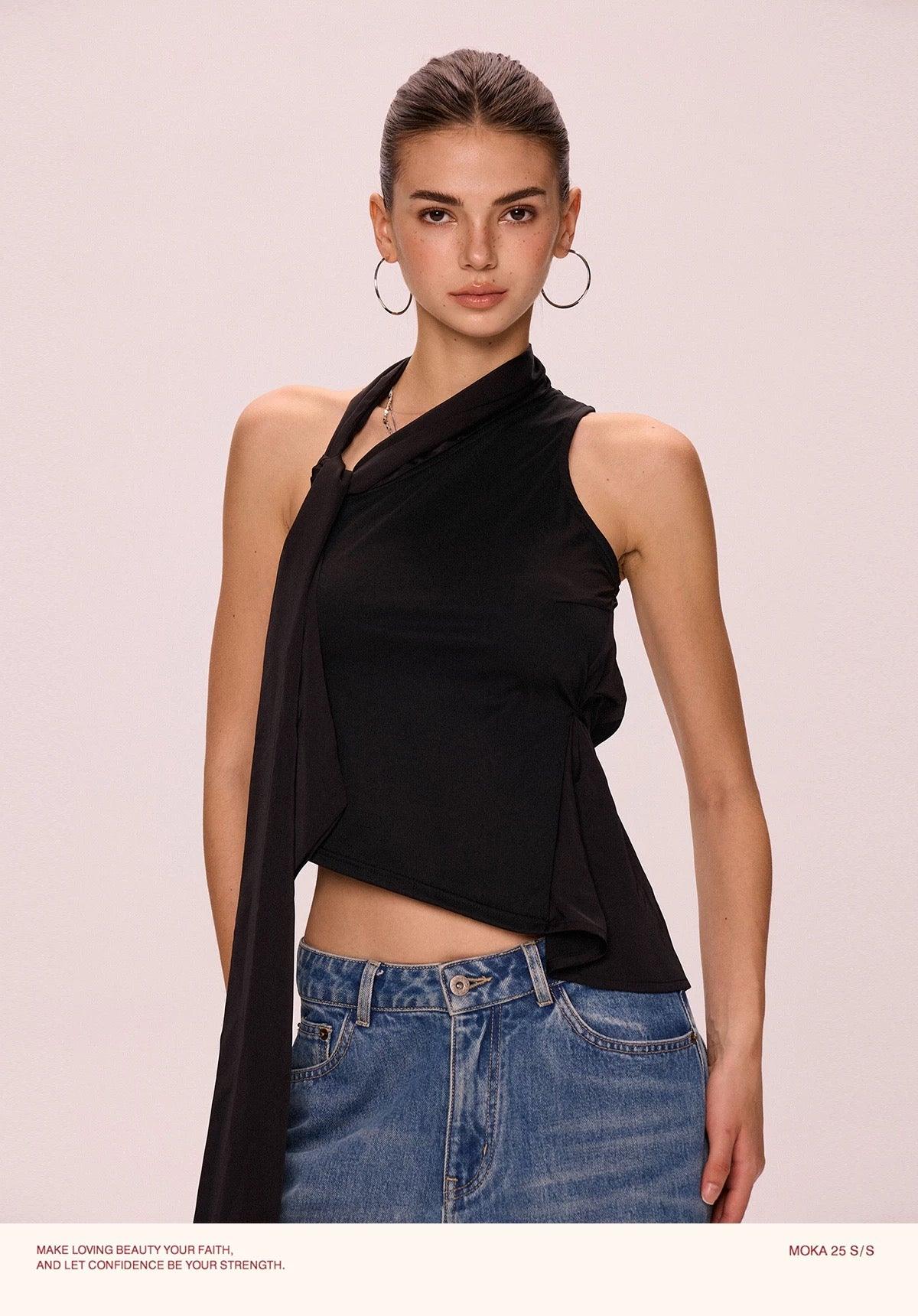 irregular tie top black