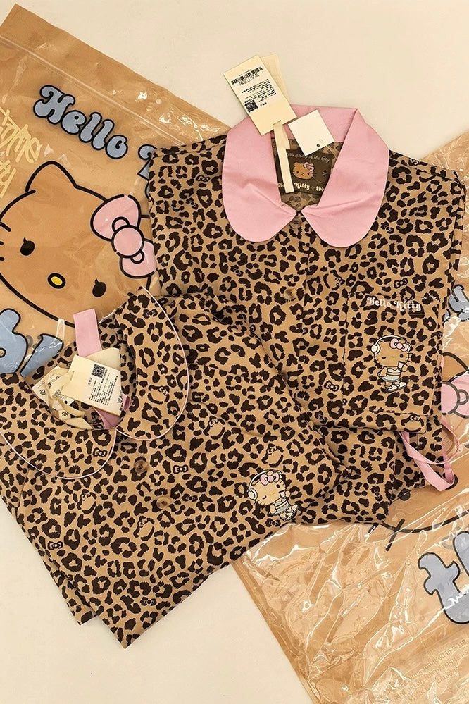 Pink Leopard Print Hellokitty Pajama set
