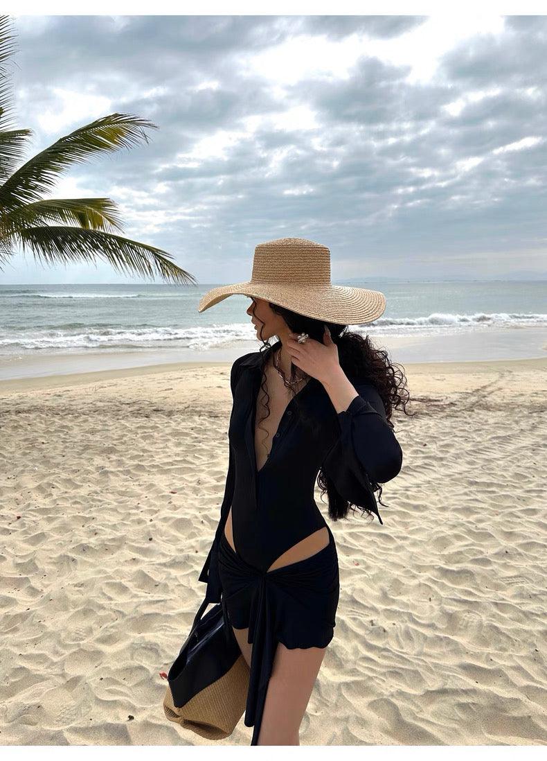 Black v-neck dress irregular