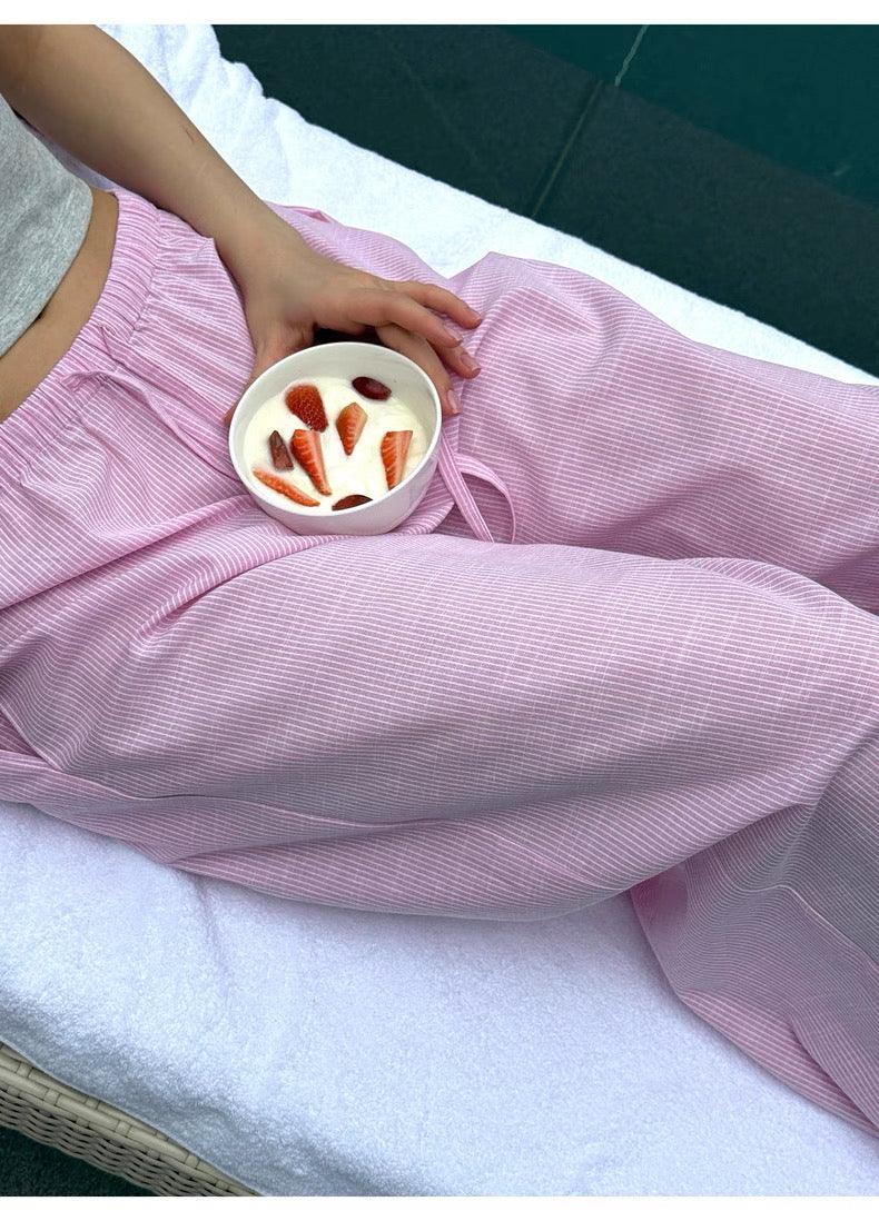 Striped wide-leg slacks pink