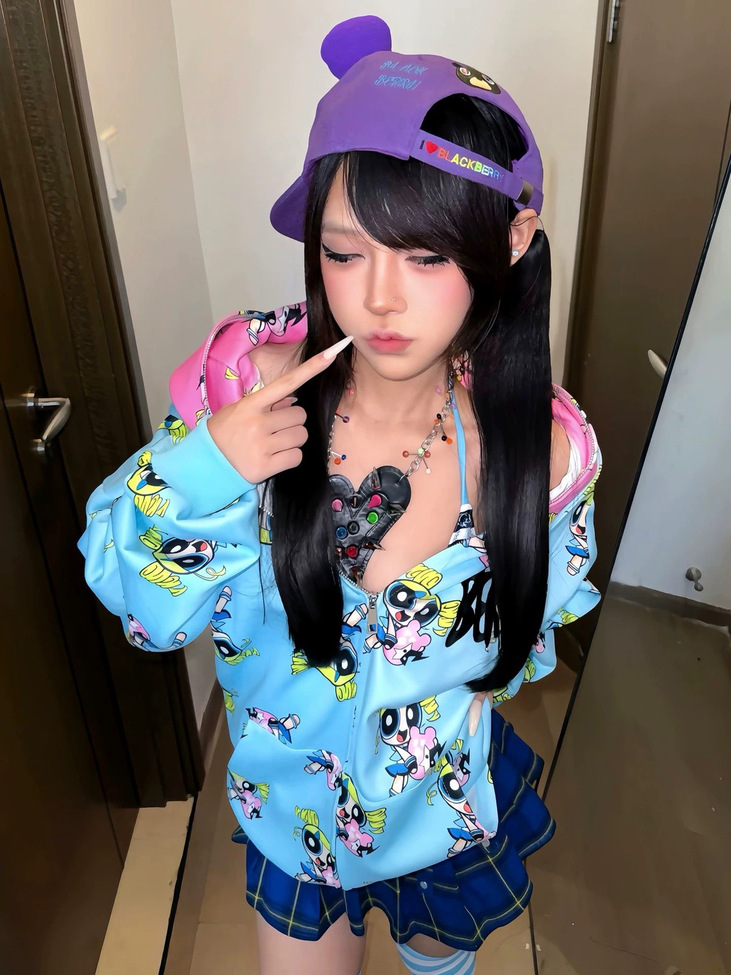 Powerpuff Girl Cartoon Printed Double Hat Hoodie