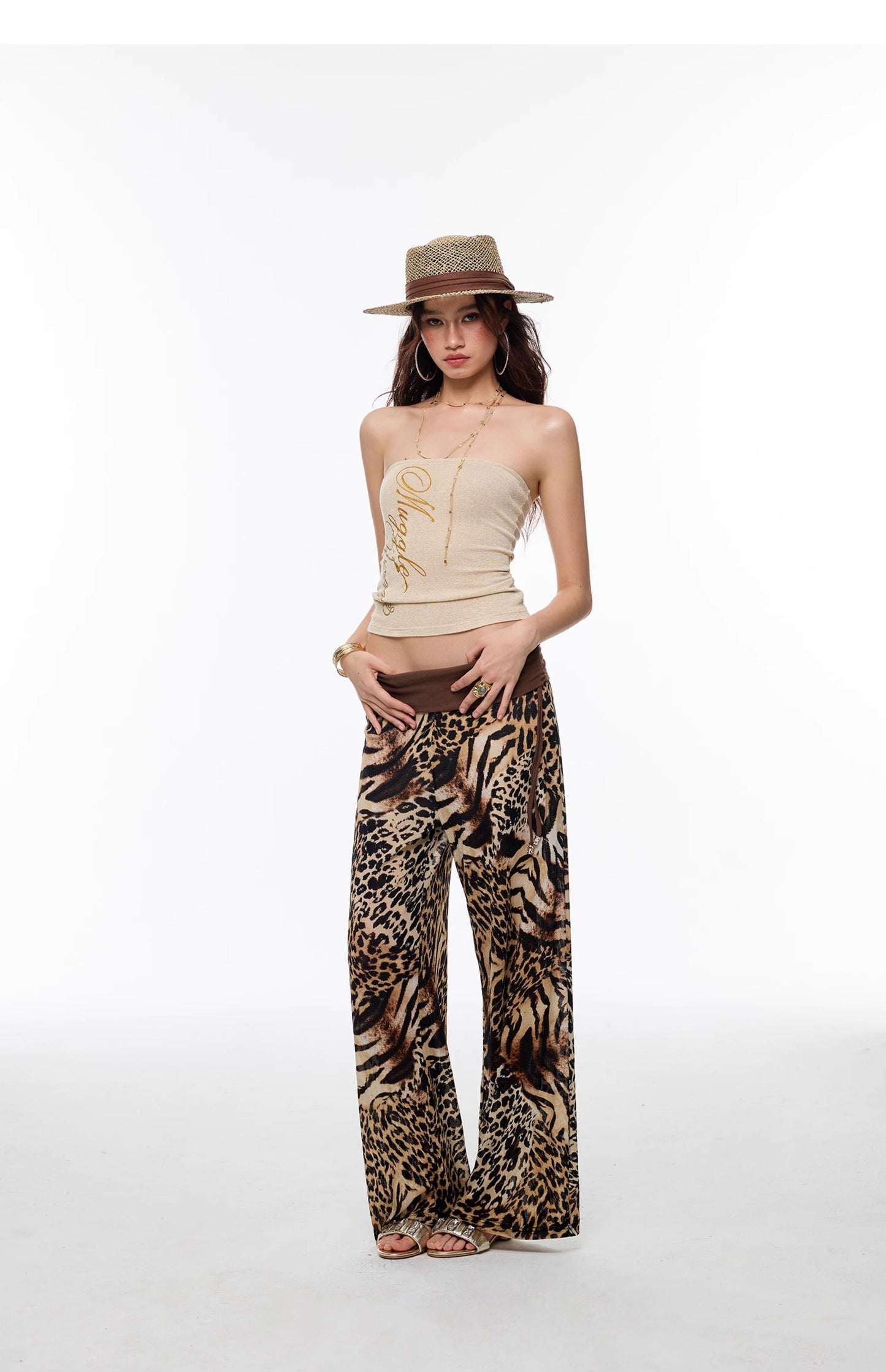 Chiffon Leopard - Print Wide Leg Pants