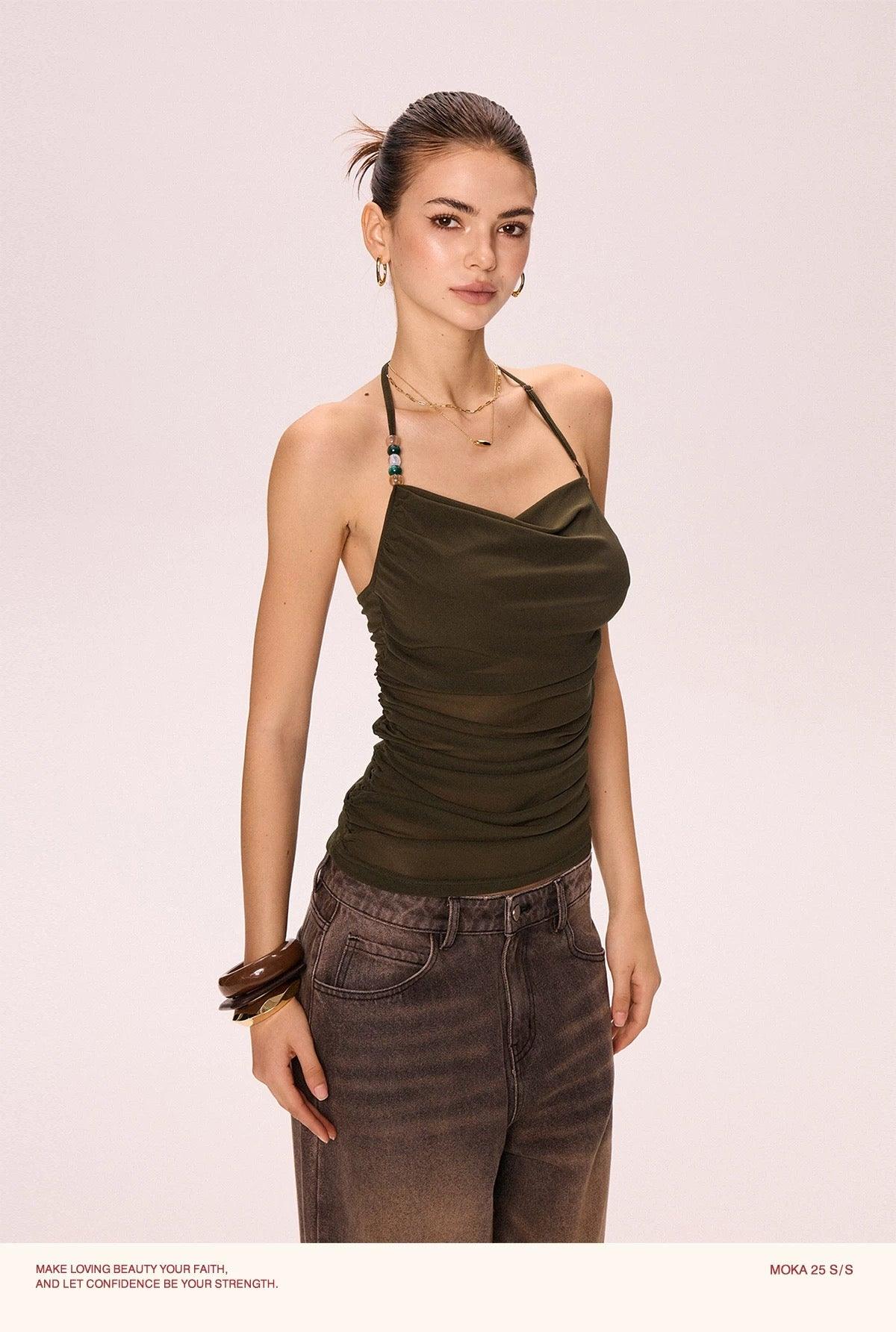 dark forest green mesh halter top